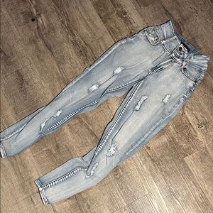 Fashion Nova Blue Skinny Jeans with Distressed Rips